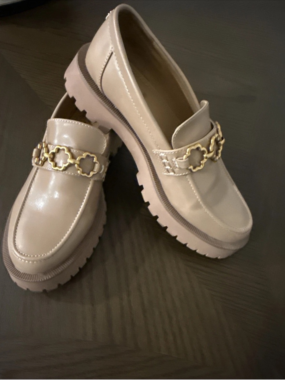 Sam & Libby Tan Leather Chunky Lug Sole Loafers Women’s 7